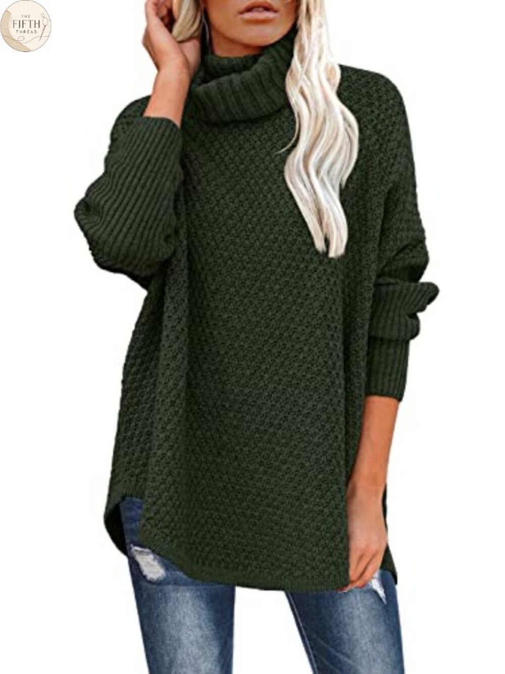 Oversized Turtleneck Tunic Sweater Textured Knit Pullover